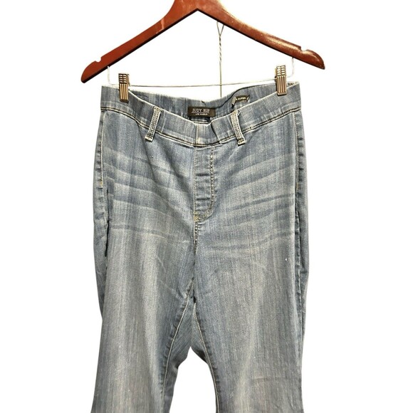 Judy Blue Pull On Super Flare Jeans Bell Bottoms Size 16W Dark Wash Elastic - Picture 2 of 5